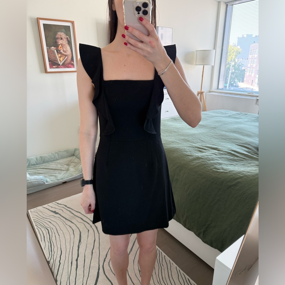 Worn once- French Connection Black Mini Dress with Ruffle Sleeves